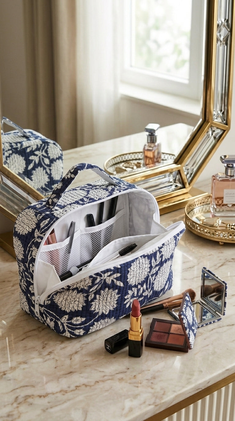 VB05 Handblock Cross Zip Vanity Bag