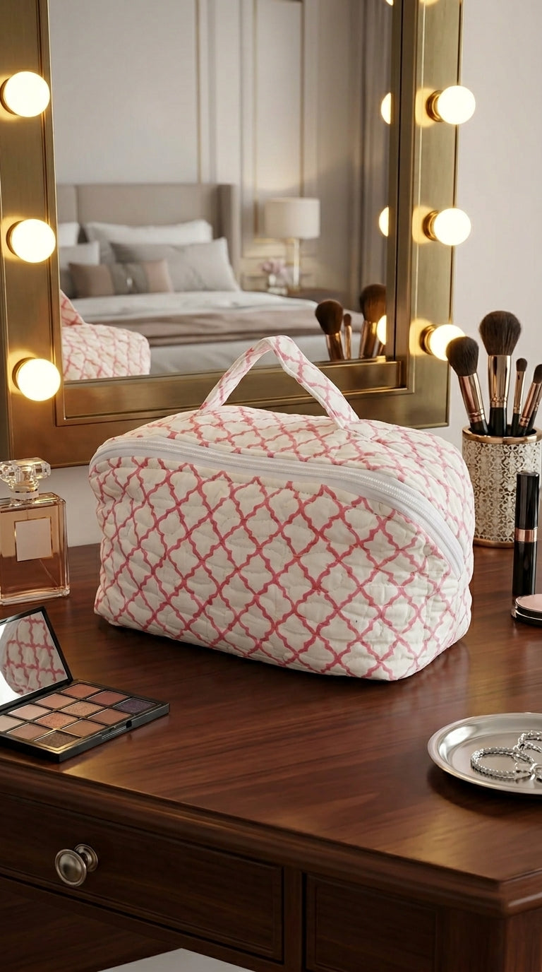 VB06 Handblock Cross Zip Vanity Bag