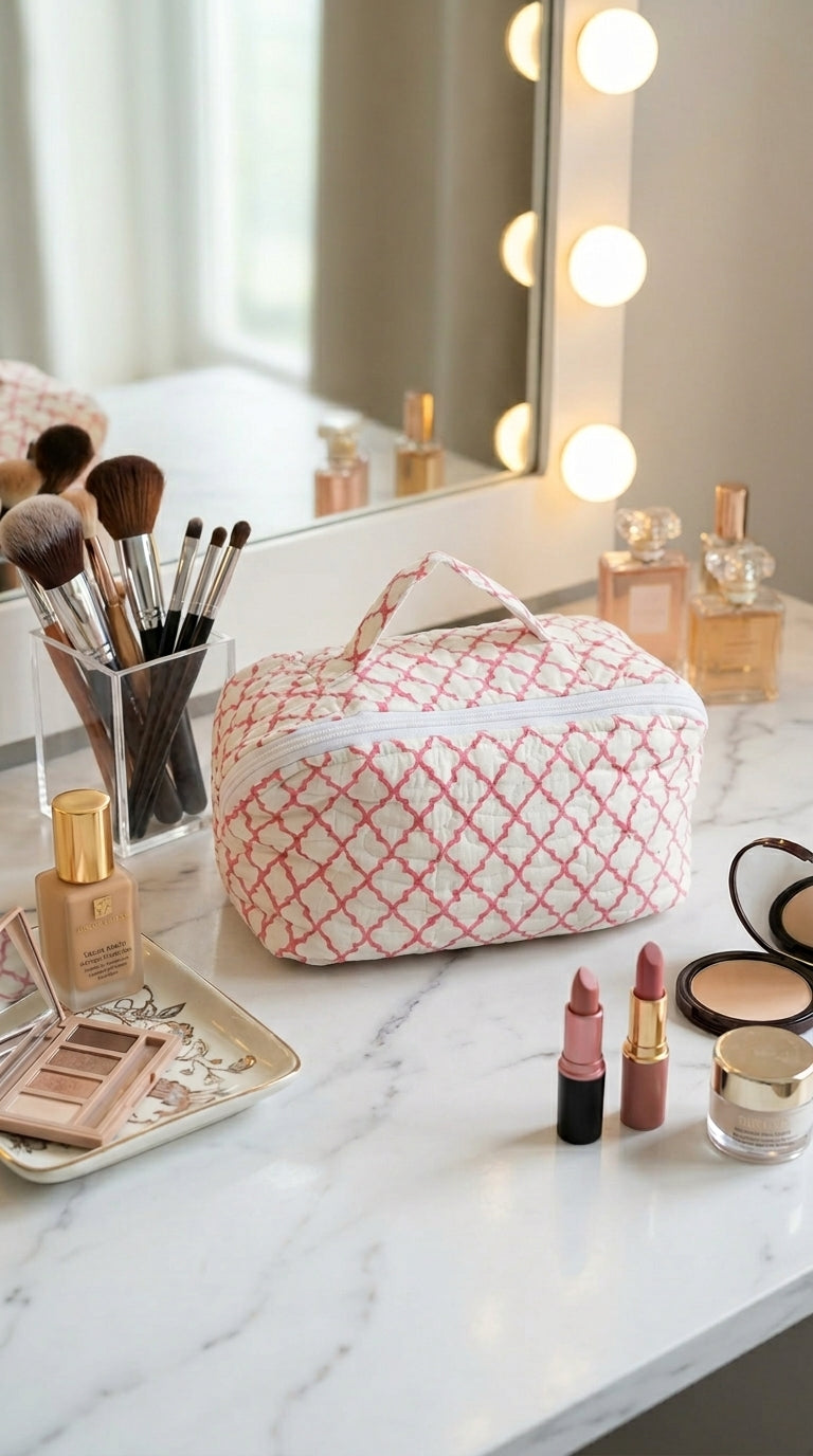 VB06 Handblock Cross Zip Vanity Bag