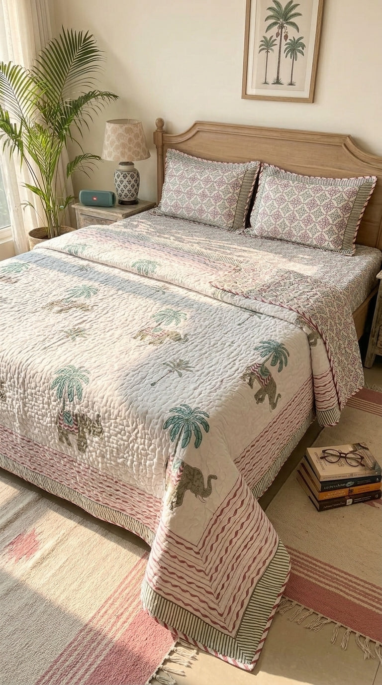 BC02 -Reversible Quilted Cotton Bedcover Set