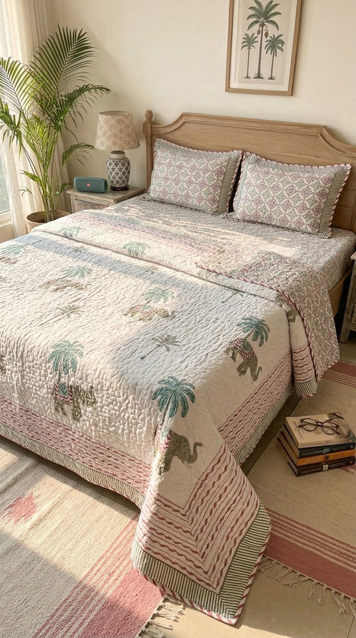 BC02 -Reversible Quilted Cotton Bedcover Set