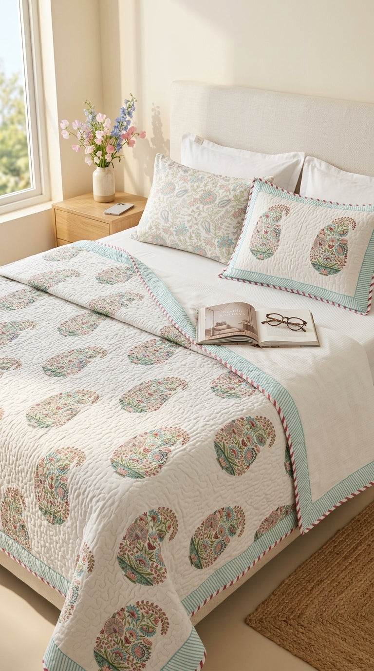 BC01 -Reversible Quilted Cotton Bedcover Set