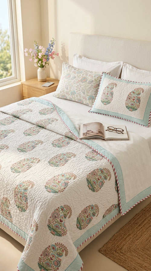 BC01 -Reversible Quilted Cotton Bedcover Set