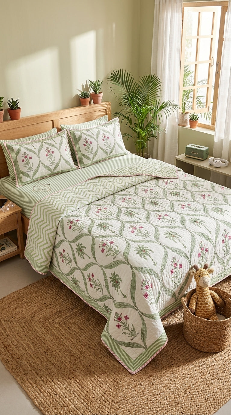 BC03 -Reversible Quilted Cotton Bedcover Set