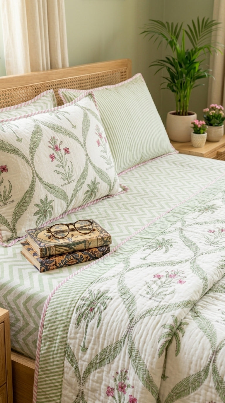 BC03 -Reversible Quilted Cotton Bedcover Set