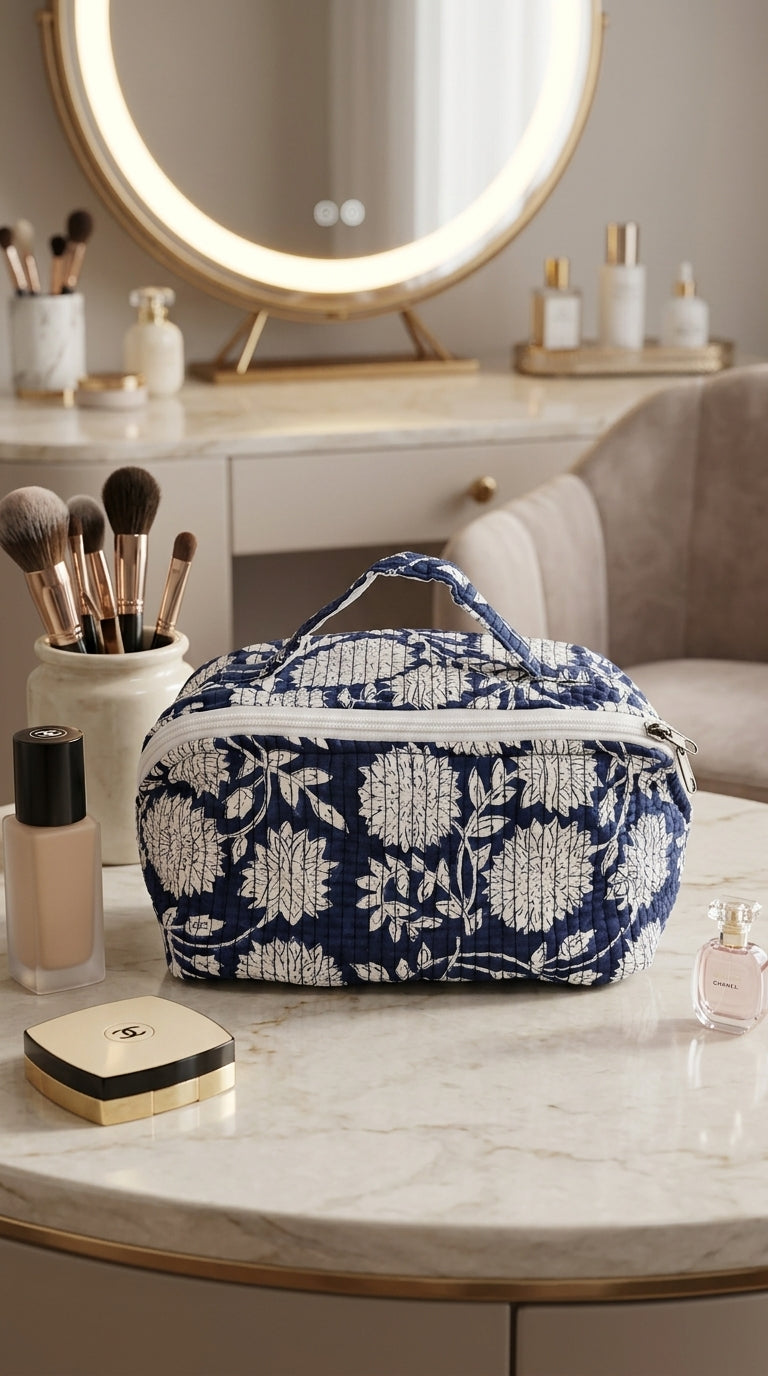 VB05 Handblock Cross Zip Vanity Bag