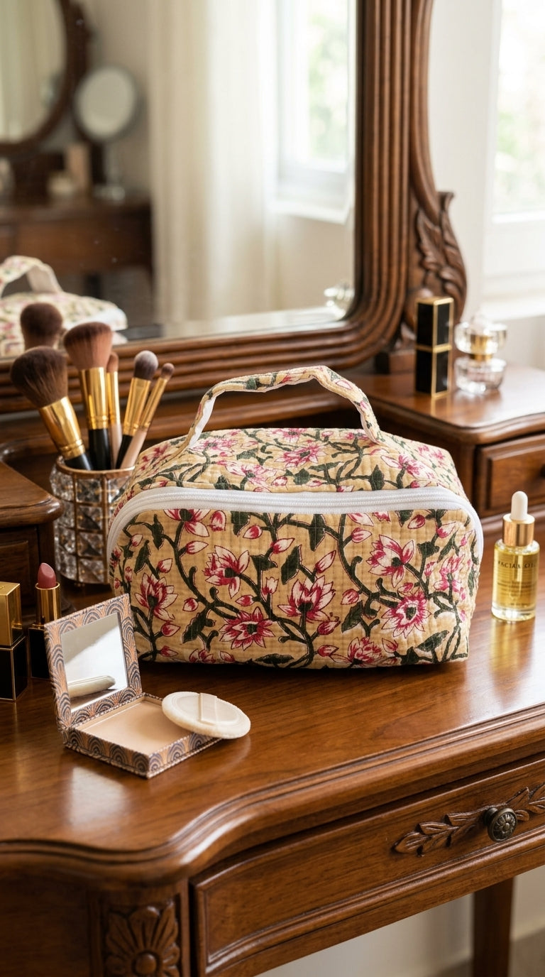 VB07 Handblock Cross Zip Vanity Bag