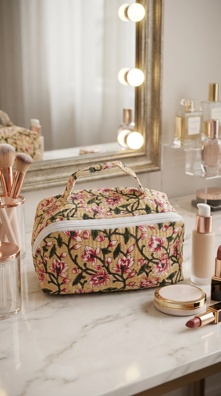 VB07 Handblock Cross Zip Vanity Bag