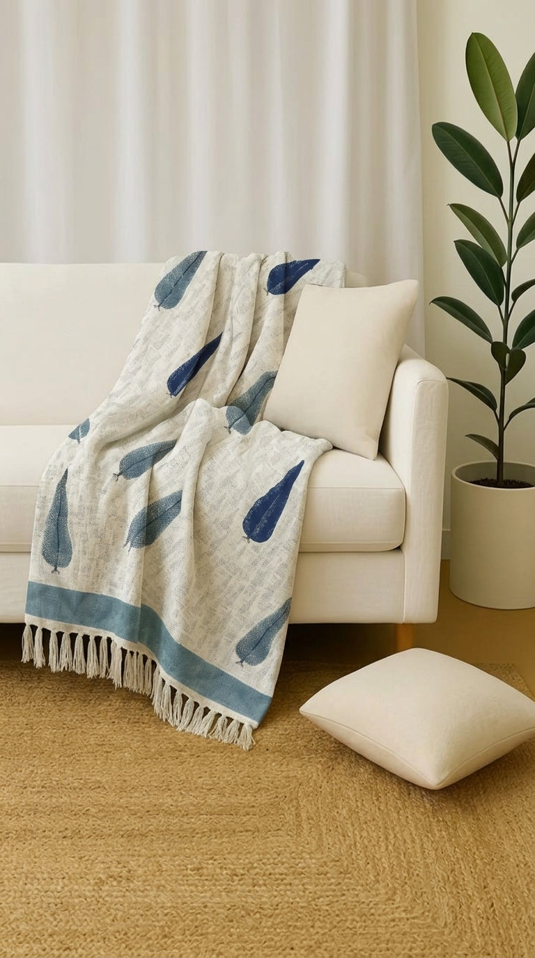 ST02 Handblock Jute Cotton Dhurries/ Sofa Throws