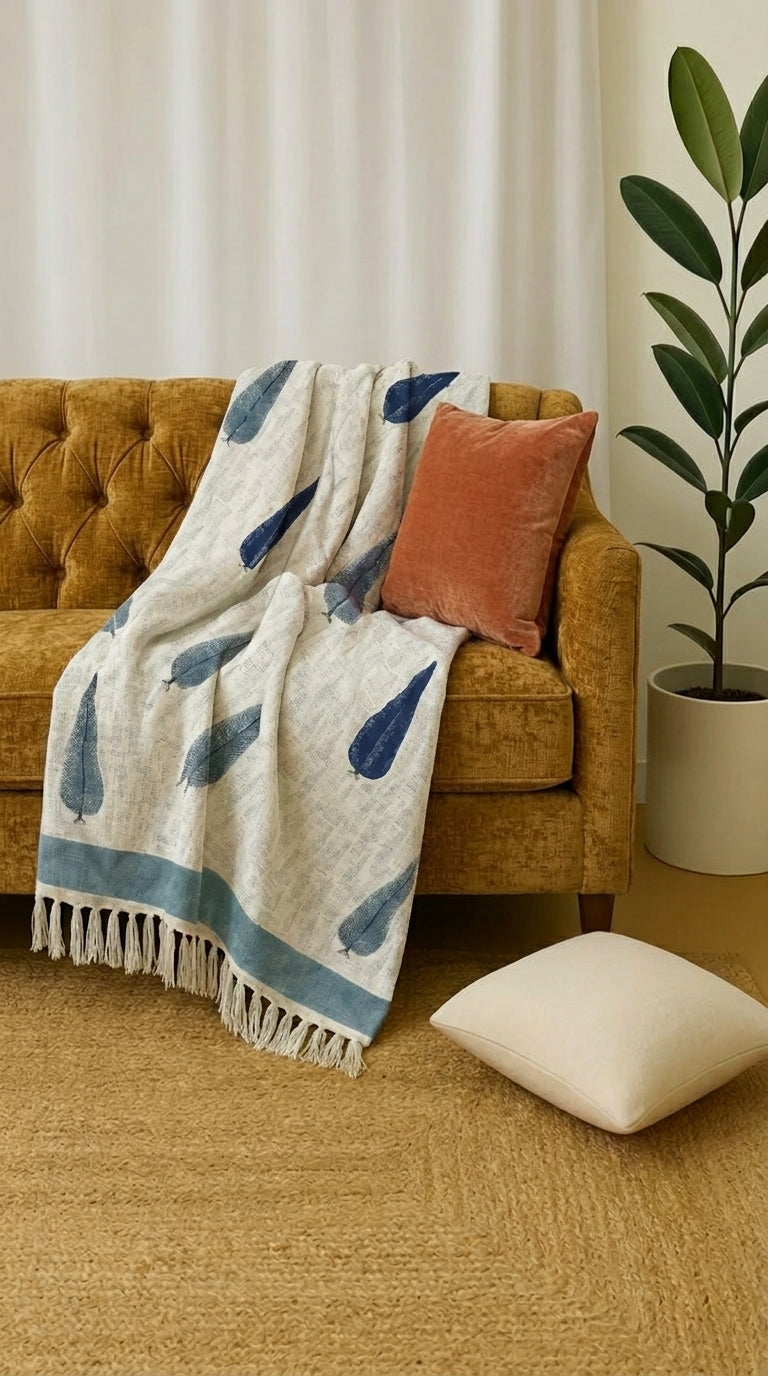 ST02 Handblock Jute Cotton Dhurries/ Sofa Throws