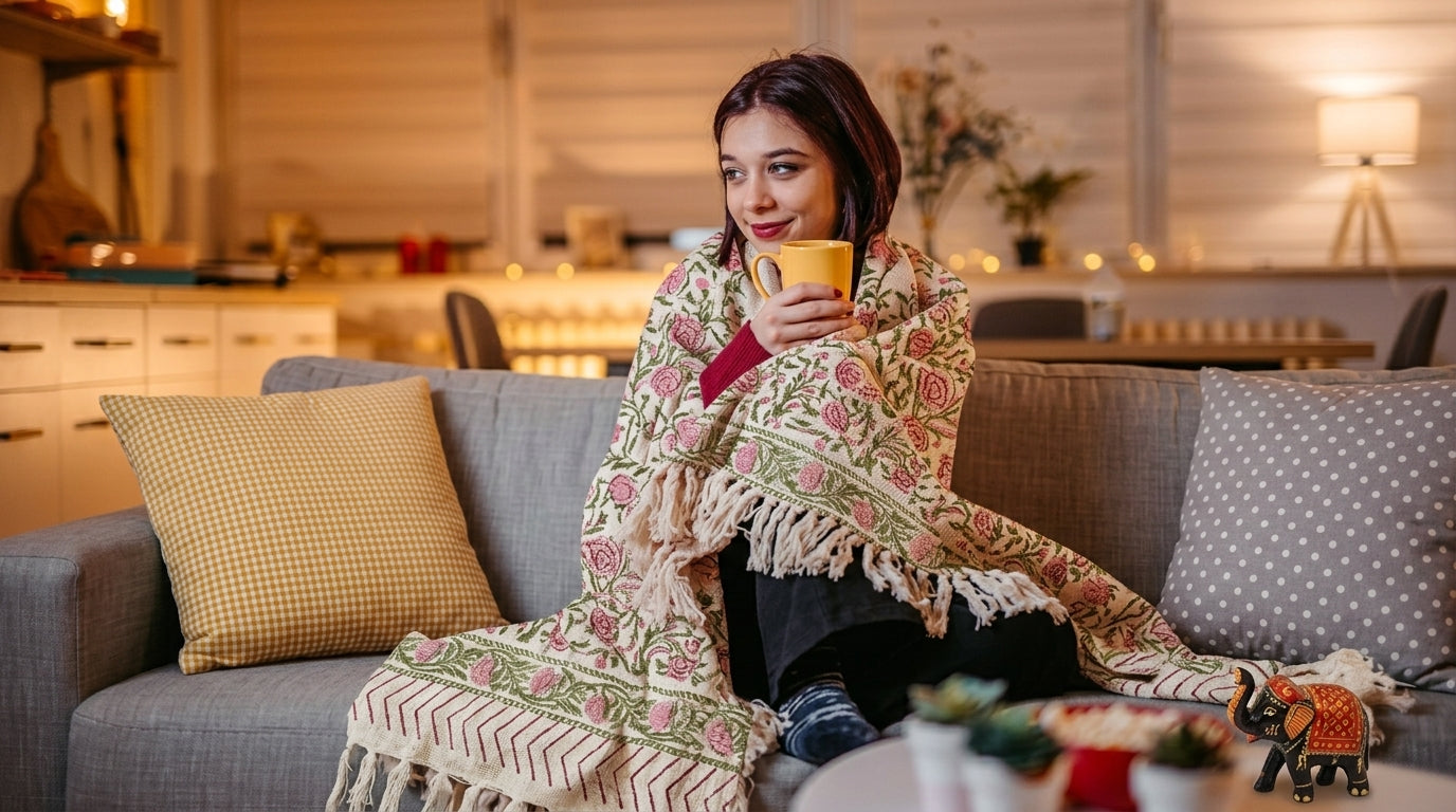 ST01 Handblock Jute Cotton Dhurries/ Sofa Throws